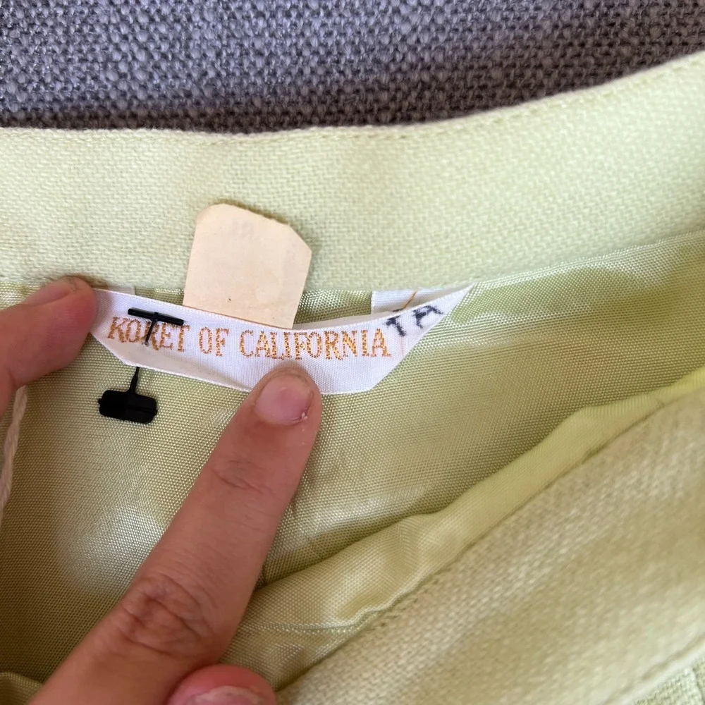 Vtg Koret of California Pencil Skirt Womens 18 Yellow Wool Pleated Office Career